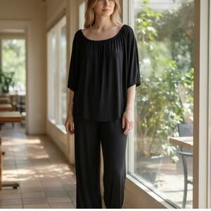 Boston Proper Black Jumpsuit Sz 1X Elastic Neckline waist On/Off Shoulder